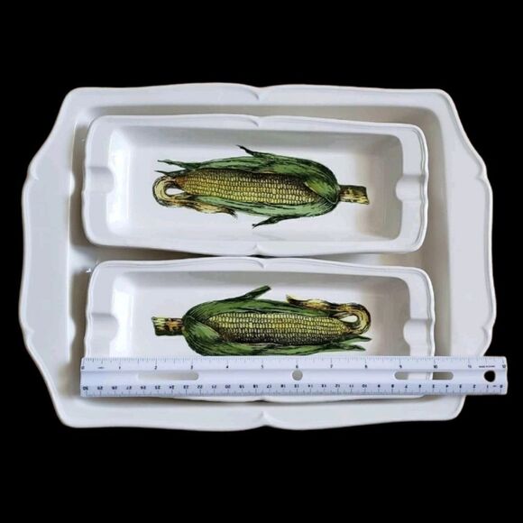 Vintage corn on cob plates & serving tray - Picture 2 of 4